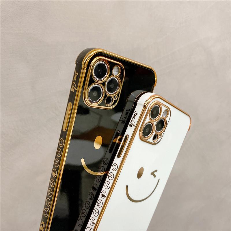 Luxury Gold Plated Cute Smiley Pattern Bumper Case For Iphone 13 12 11 Pro Xs Max X Xr 7 8 Plus Soft Silicone Protection Cover