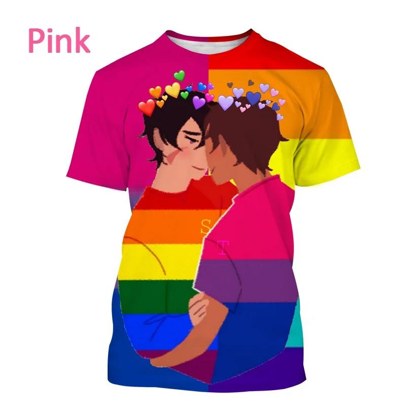 Nova camiseta com estampa 3D de arco-íris para homens e mulheres, gola redonda, casual, manga curta, camiseta grande, moda, tops, tendência, roupas unissex