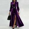 Women's Casual Fashion Velvet Dress Long Sleeve V-Neck Color for Daily Wear