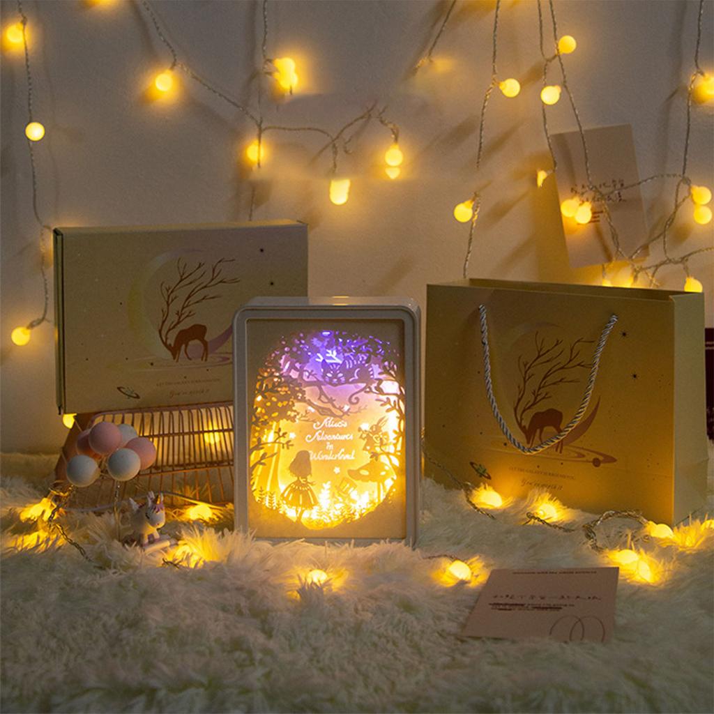 Papercut Light Box Soft Warm Light Romantic USB Battery Powered 3D Paper Carving Lamp for Bedroom Office Party Type 1