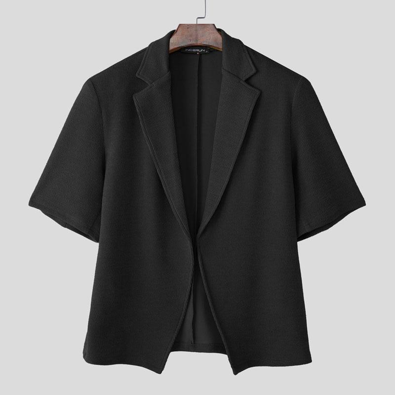 

INCERUN Men Short Sleeve Open Front Texture Knitted Casual Tops Cardigan 5XL чёрный