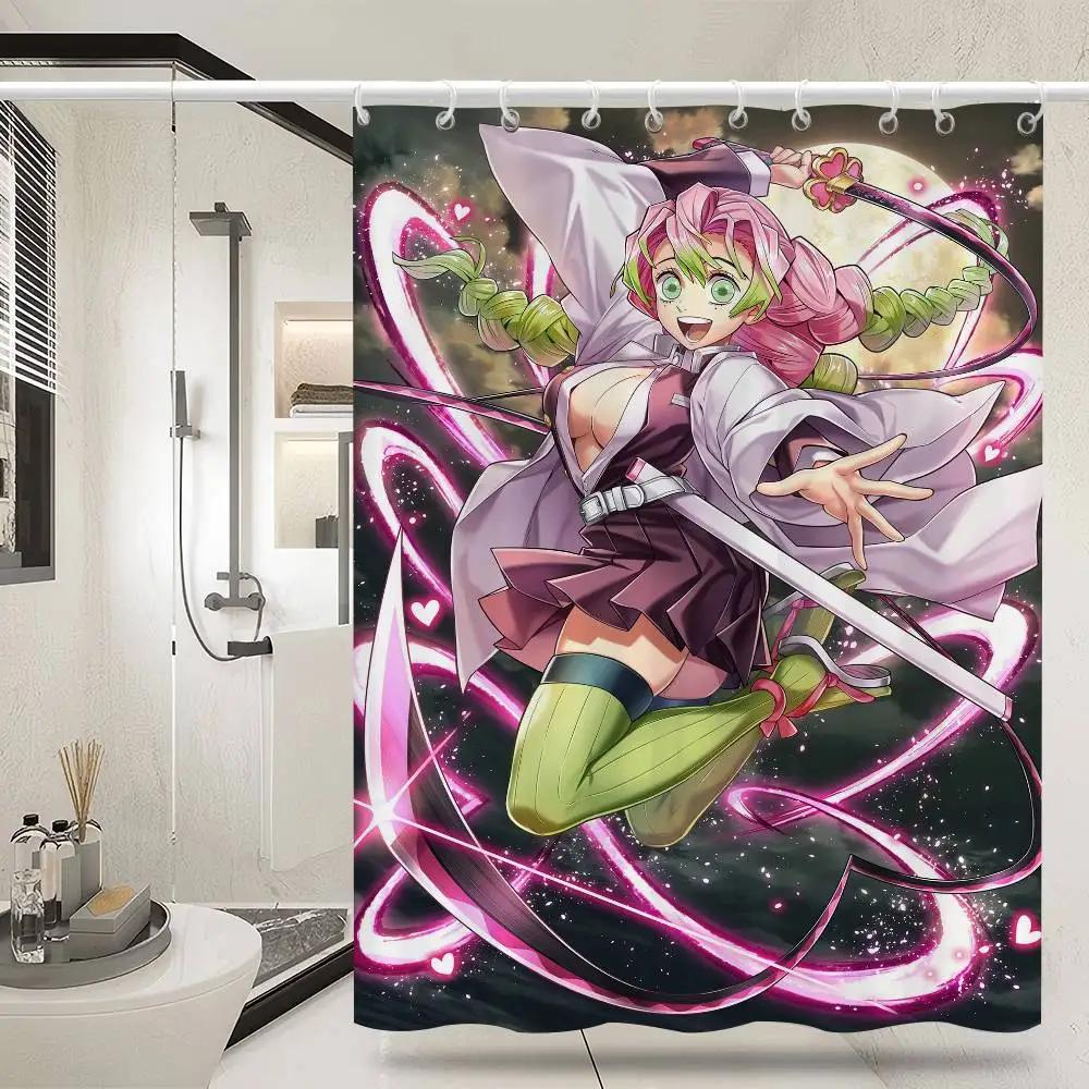 Anime M-Mitsuri-Kanroji  Waterproof Fabric Shower Curtain Bathroom Decoration Curtain Home Hawaiian Style Shower Curtain
