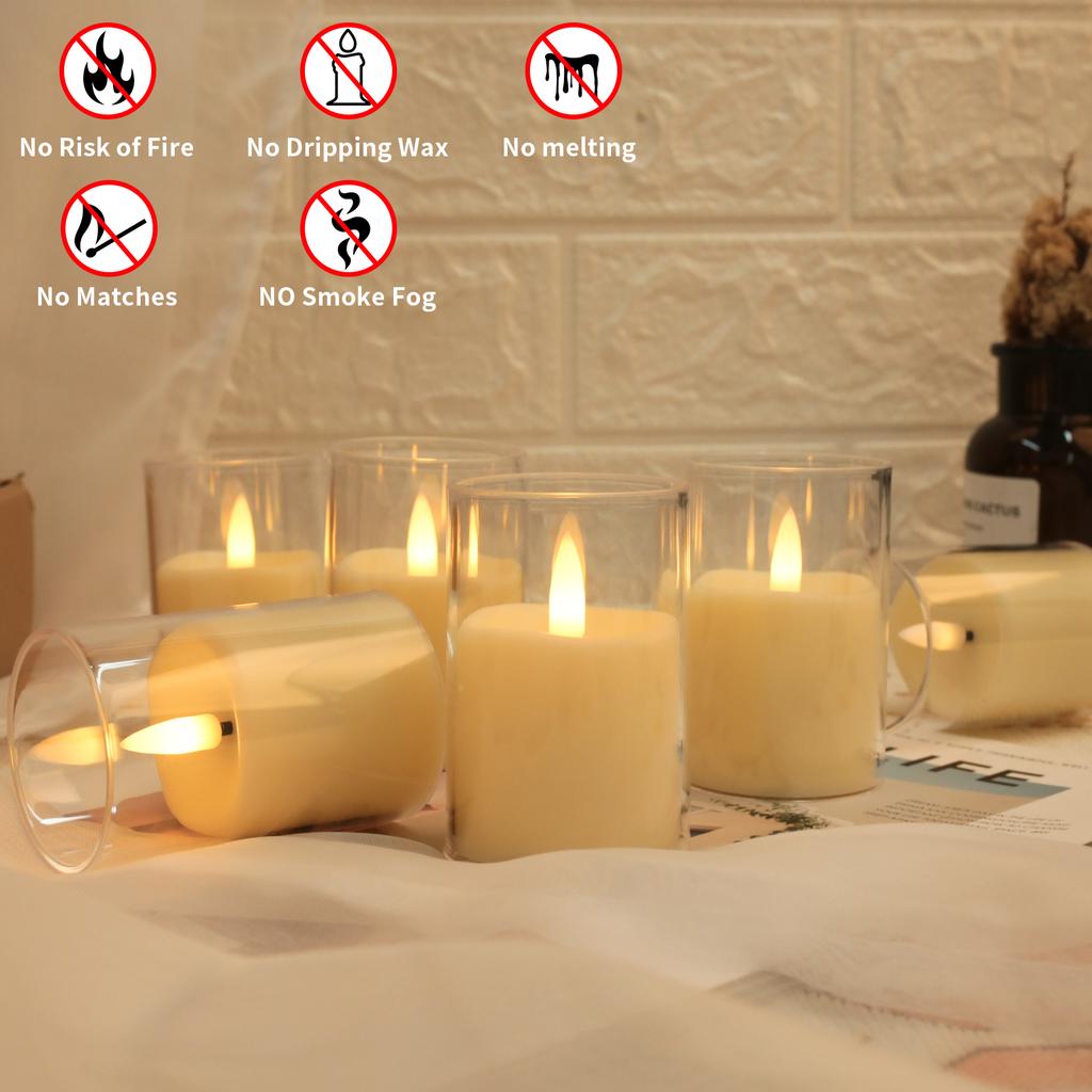6pc Led Flameless Electric Candles Lamp Acrylic Glass Battery Flickering Fake Tealight Candle Bulk for Wedding Christmas Table