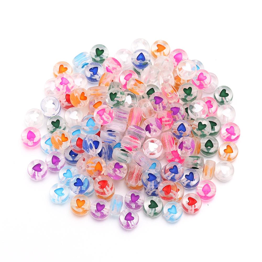 100pcs 7mm Multicolor Acrylic Alphabet Beads Heart Numbers Letter Loose Beads For Jewelry Making DIY Bracelets Gift Wholesale