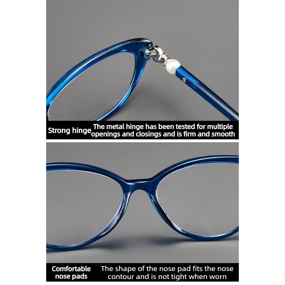 New Anti Blue Light Reading Glasses for Women Elegant Pearls Cat Eye Frames Presbyopia Glasses Ultra Light and High-definition Far Sight Eyeglasses