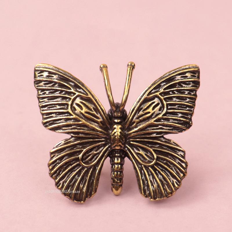 Mini Solid Brass Butterfly Figurines Miniatures Desktop Ornament Antique Copper Insect Statue Home Decoration Craft Accessories