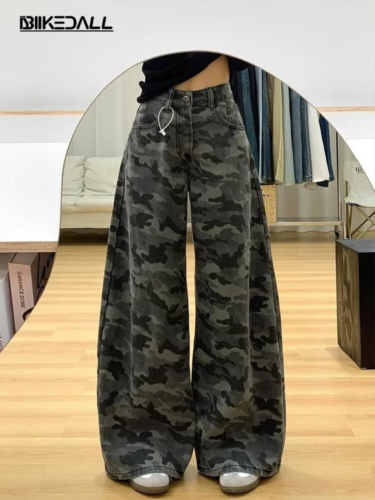 American street camouflage wide-leg work pants women's winter relaxed straight-cut slimming versatile trousers