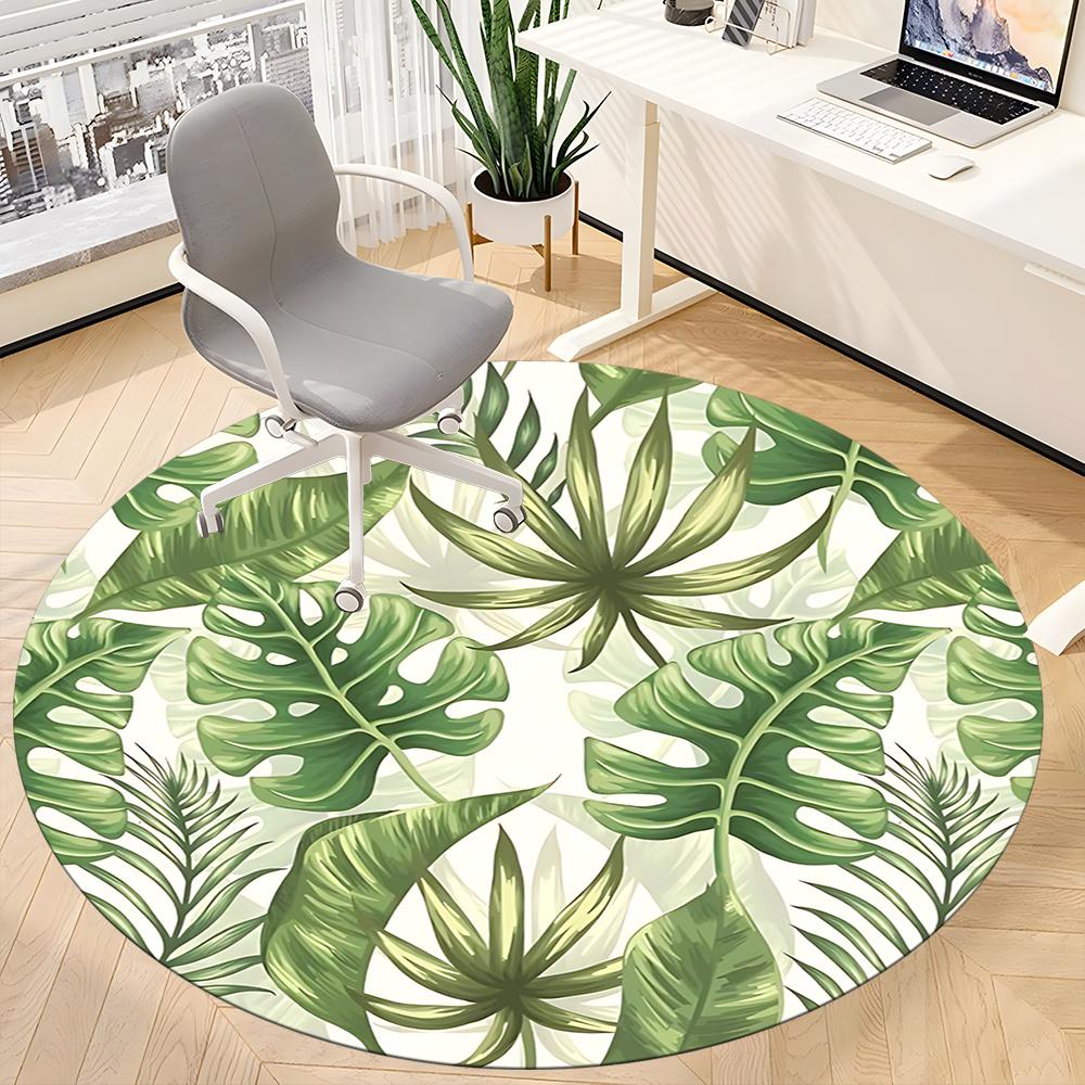 1pc Tropical Leaves Office Round Area Rug, Indoor Mat Suitable ForOffice, Under Office Chairs Bedroom Living Room Home Decor, Room Decot074