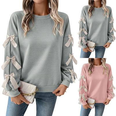 Women's Fashion Casual Sweet Loose Round Neck Bow Red Christmas Pullover Sweatshirt
