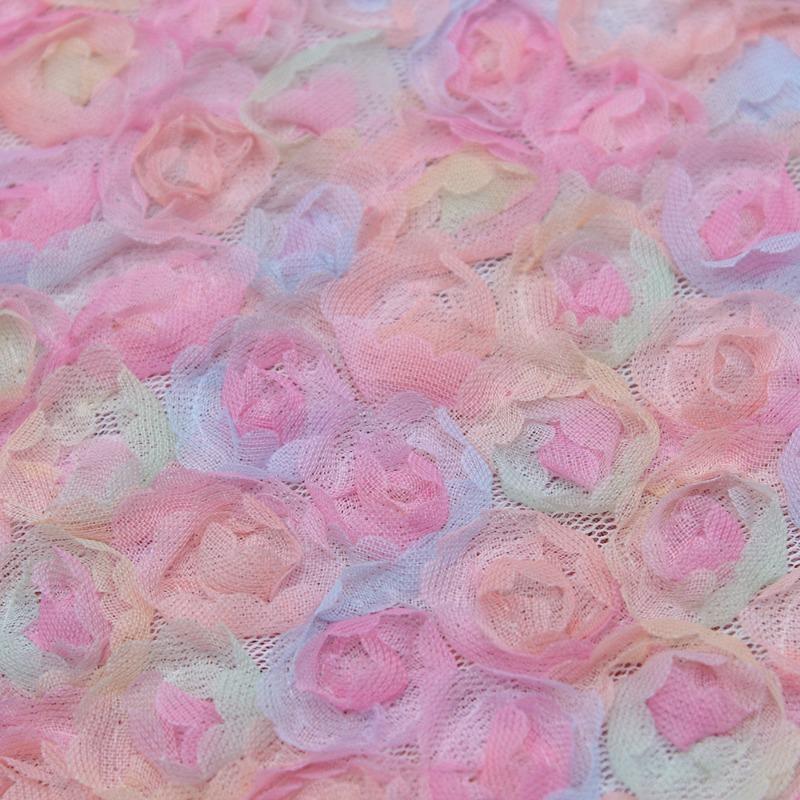 Encrypted Seven-Color Embroidered Silk Georgette Fabric Hollow Out Rose Peony Flower Wedding Dress Mesh Embroidery Material