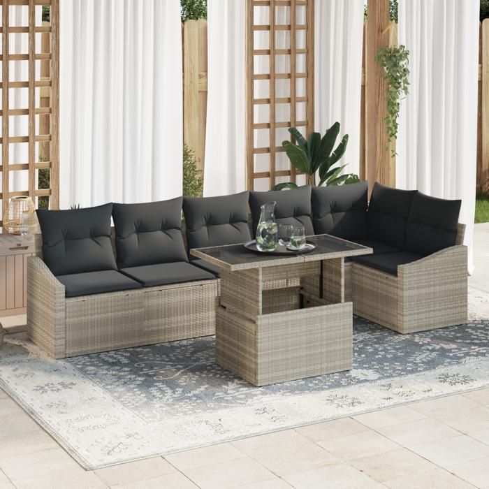 VidaXL Ensemble de canapé de jardin 7 pièces avec coussins en rotin poly gris clair 3357755