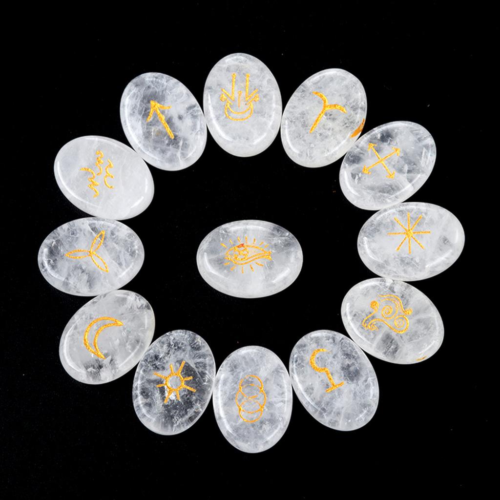 13 ks/sada Čarodějnická runa Přírodní křišťálový achát Drahokam Vyřezávání run z kamene Ruinilune pro věštění Meditace Vyvažování duchovních dárků 15x20mm