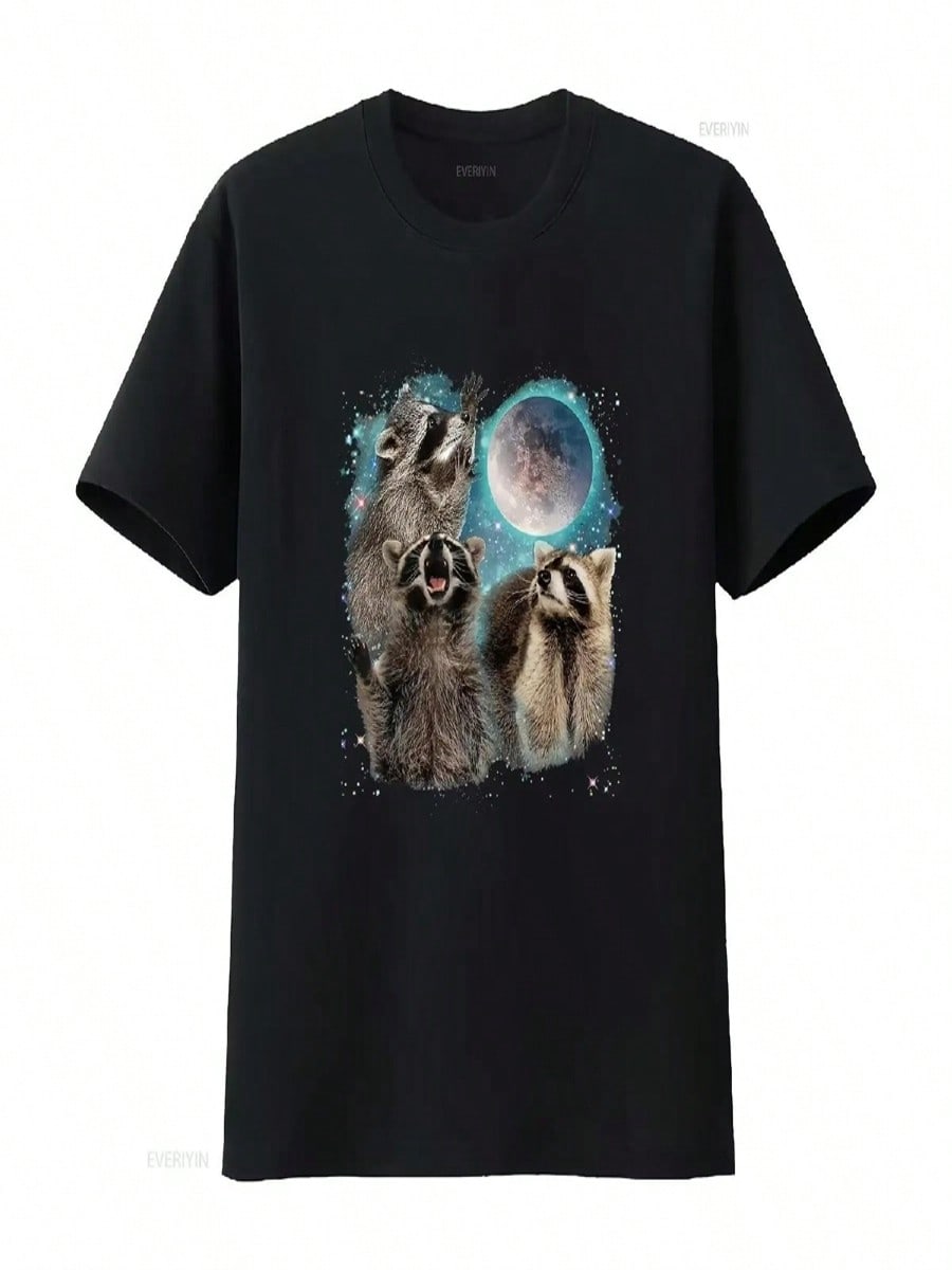 3 Racoon Moon Howling Raccoon Head Funny For T Shirt Vintage Washed Stretched Streetwear Slightly Casual Designer Clothes S разноцветный