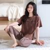 Summer new women's pajamas with chest pads, pure cotton breathable thin round neck pullover, cotton loungewear, large size simple