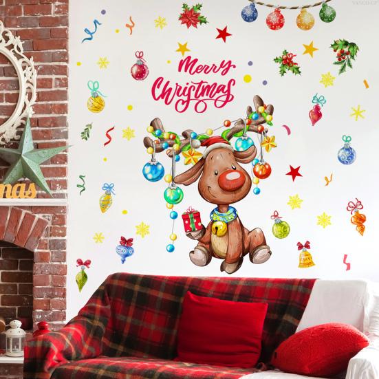 Yousheng 2 Sheets/Set Christmas Elk Wall Sticker Waterproof PVC Self-adhesive Home Office Living Room Holiday Cartoon Reindeer Decoration Decal
