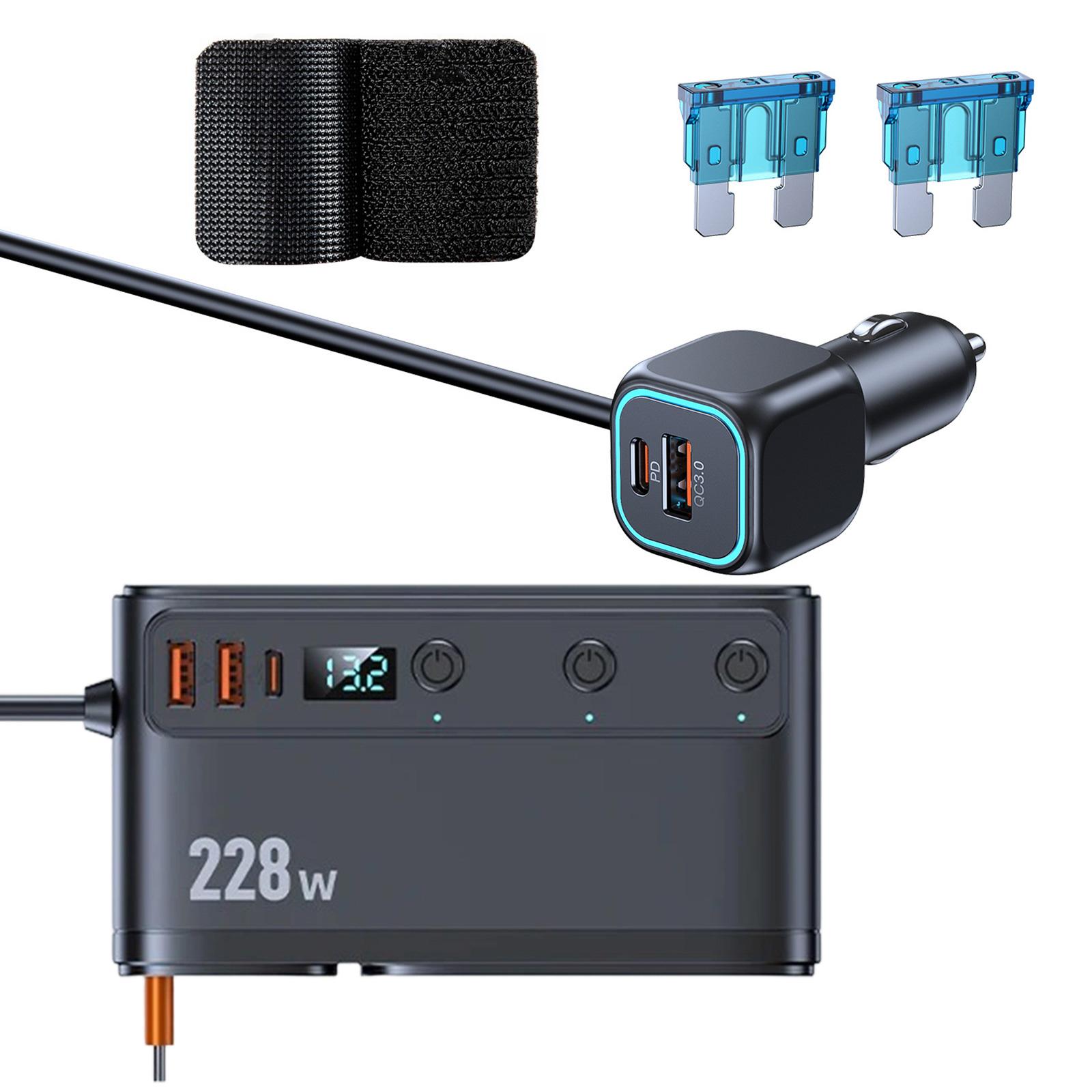 

9 in 1 Power Outlet Adapter with 228W Large Power QC3.0 PD45W Fast Charging Telescoping Cable & LED Electric Display 1