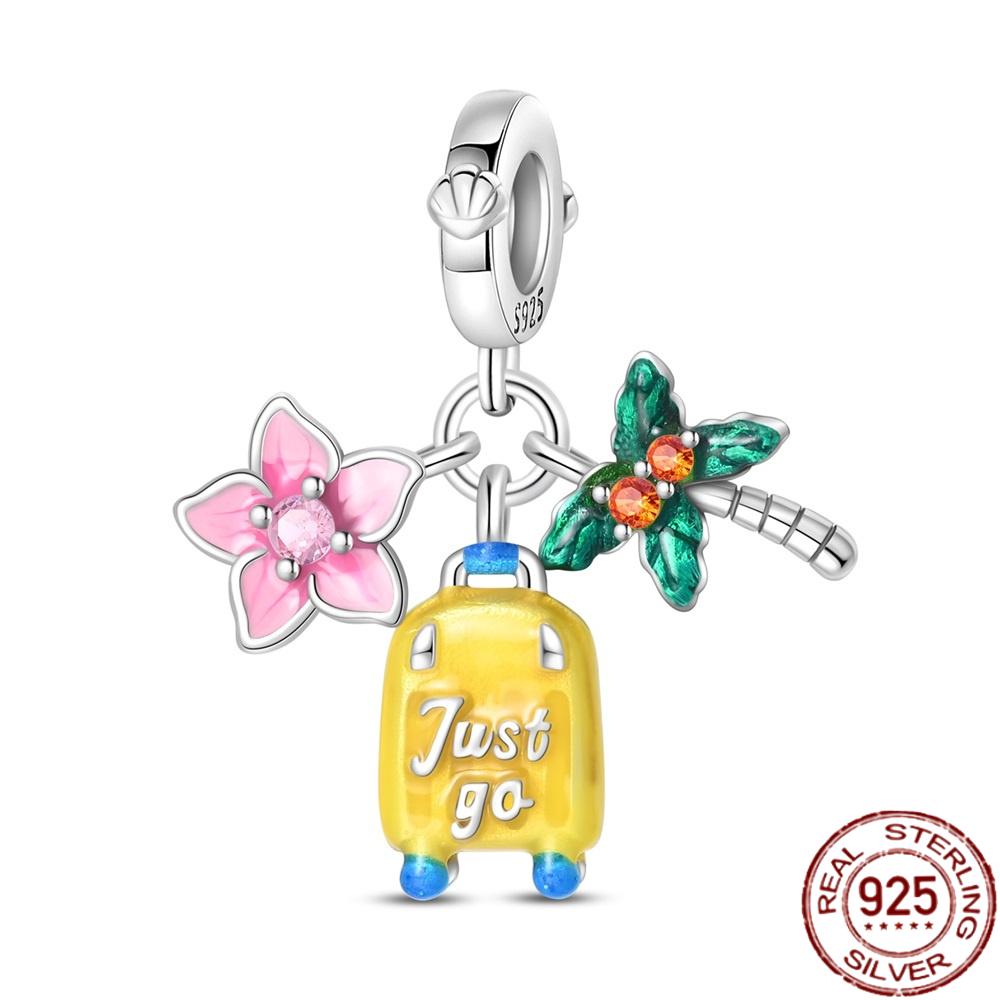 Copper Fashion Travel Airplane Luggage ThreePiece Set Charm Bead Charms Ideal For Women Authentic Bracelets Pendant Do It Yourself Jewellery