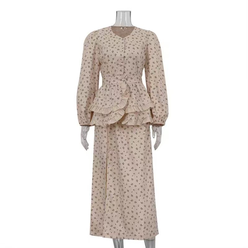 

Французский стиль Дизайн Рюши Пояс Принт V-образный вырез Пышный рукав Темперамент Разрез Платье с принтом Khaki (including waist seal) S