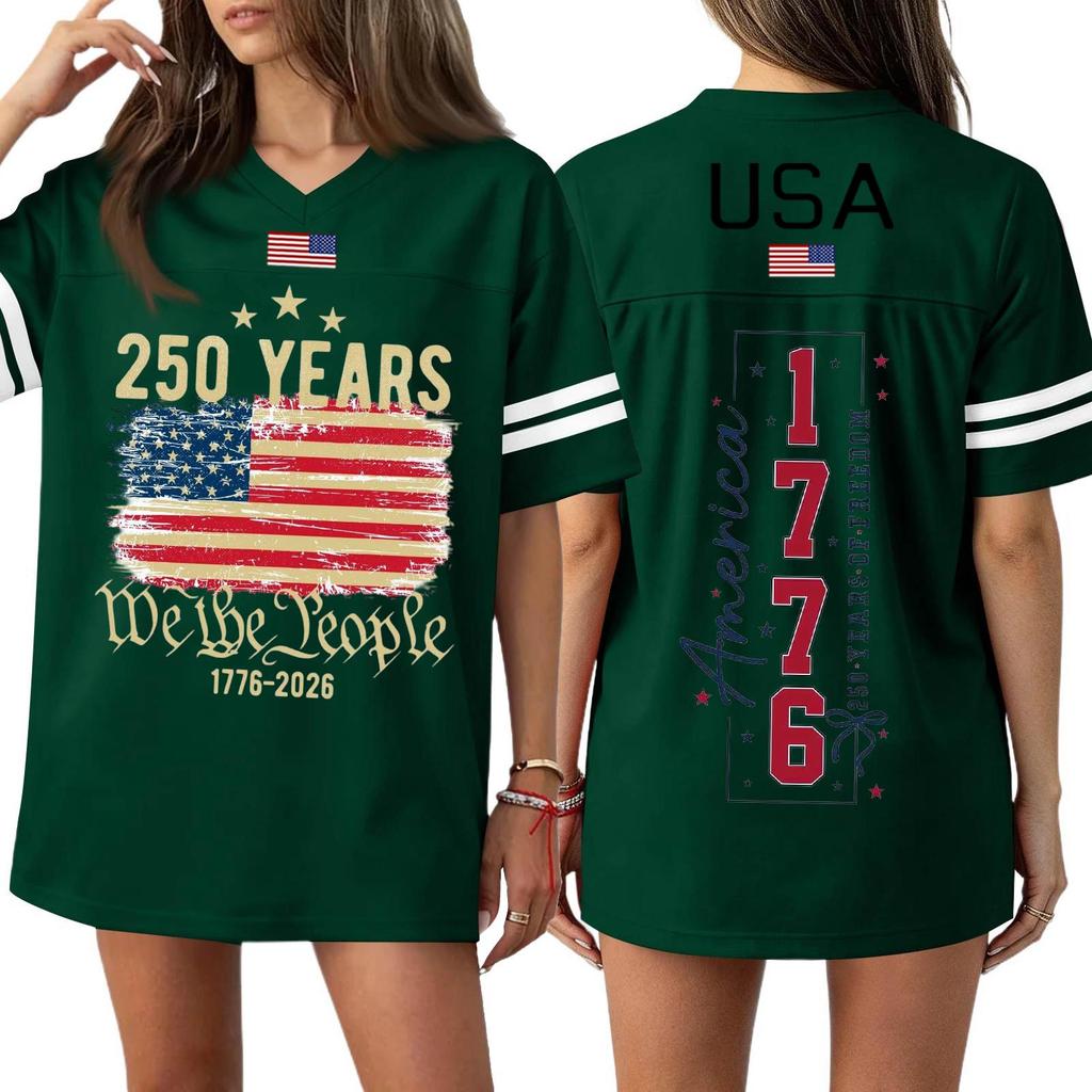 Women's Casual Fashion V-Neck Sports Independence Day Print Short Sleeve Sports T-Shirt Top