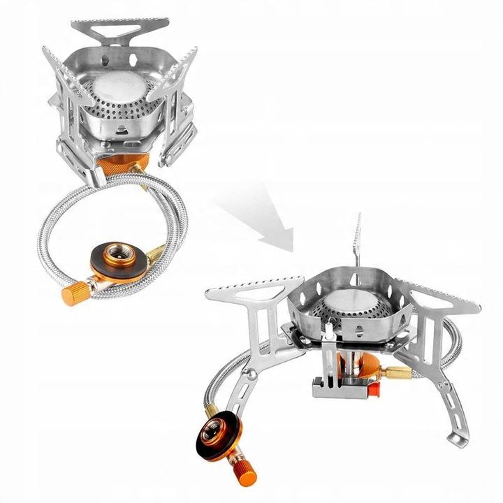 Kuchenka Gazowa Polowa Turystyczna Przenośna + Adapter + Gaz Kartusz 400Ml