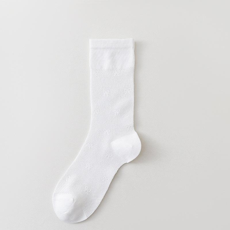 Mid-calf Socks for Women In Summer, Solid Color, Versatile, Breathable, Mesh, Pile Socks, Boneless, Sewn, Bow, Women's Net Socks