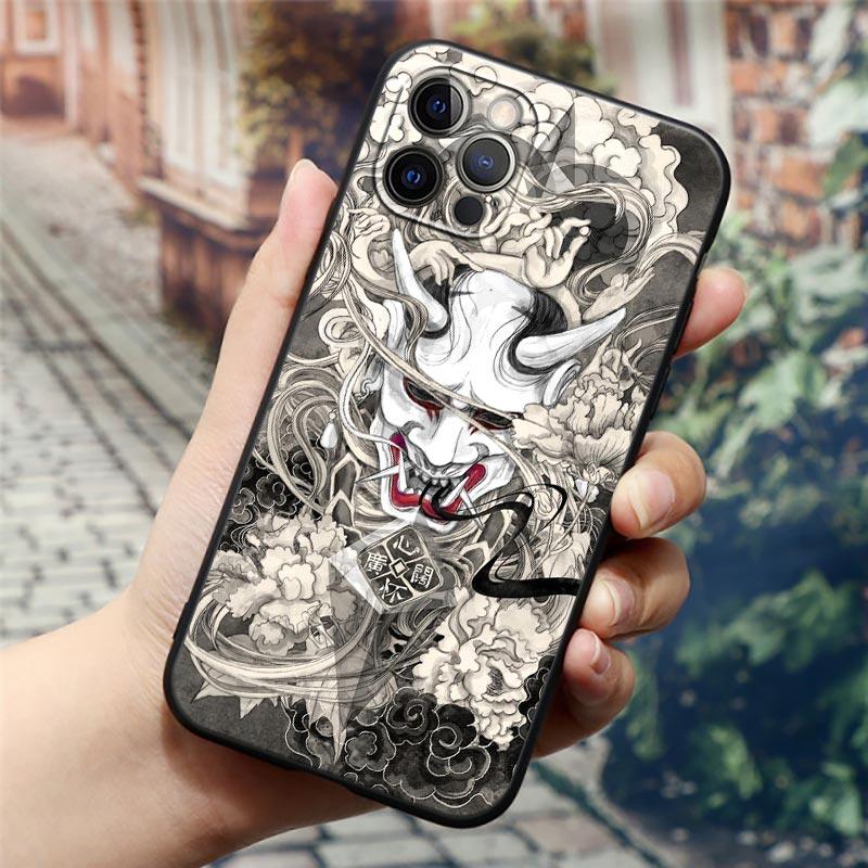 Samurai Ghost Hannya Ukiyo-E Mask Tattoo Phone Case For Apple iPhone 16e 16 15 14 13 12 11 Pro Max XR XS 8 Plus Back Cover Cases