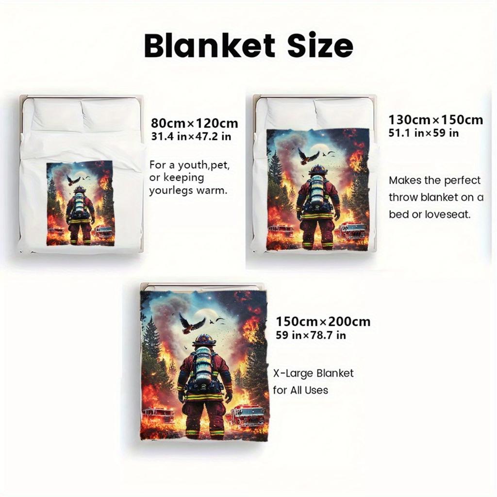 Firefighter forest pattern Flannel printed blanket suitable for all seasons suitable for living room office sofa and travel