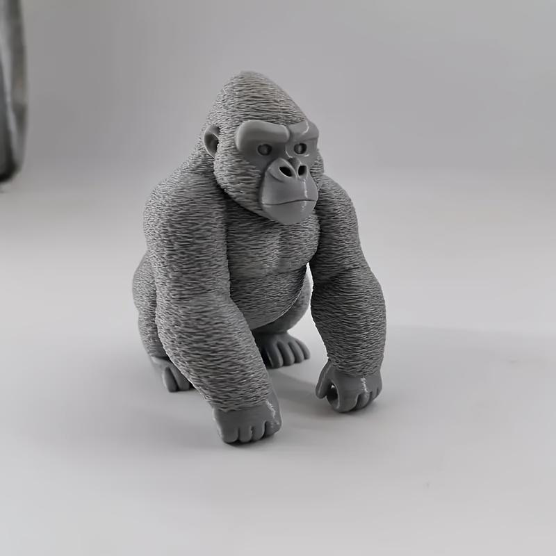3D Printed Silver Backed Gorilla Statue, Realistic Chimpanzee Ornament, Used for Desktop, Office, and Holiday Home Decoration