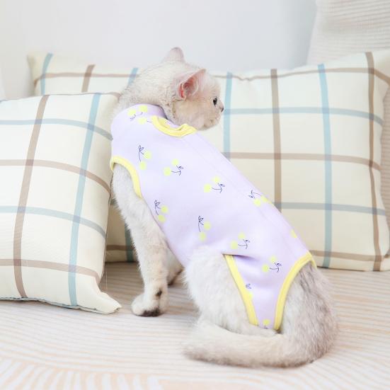 Roupa de Recuperação Pós-Cirúrgica para Pets Padrão Fofo Previne Mordidas/Lambidas Tecido de Fibra de Leite Acolchoada Roupa de Castração para Cães e Gatos para Casa
