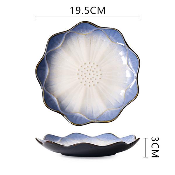 European Lotus Ceramic Irregular Plate and Salad Bowl Set