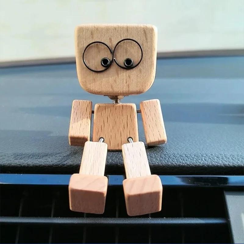 Shaking Man Statue Handmade Wooden Man Figurine with Shaking Feet Unique Car Dashboard Decoration Desktop Ornament for Home