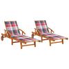 Sun Loungers Set of 2 with Cushions Solid Acacia Wood