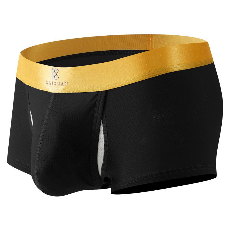 Men's Spring Summer Ice Silk Space Warehouse Free From Stripping Side Opening Double U Convex Bag Quad Briefs