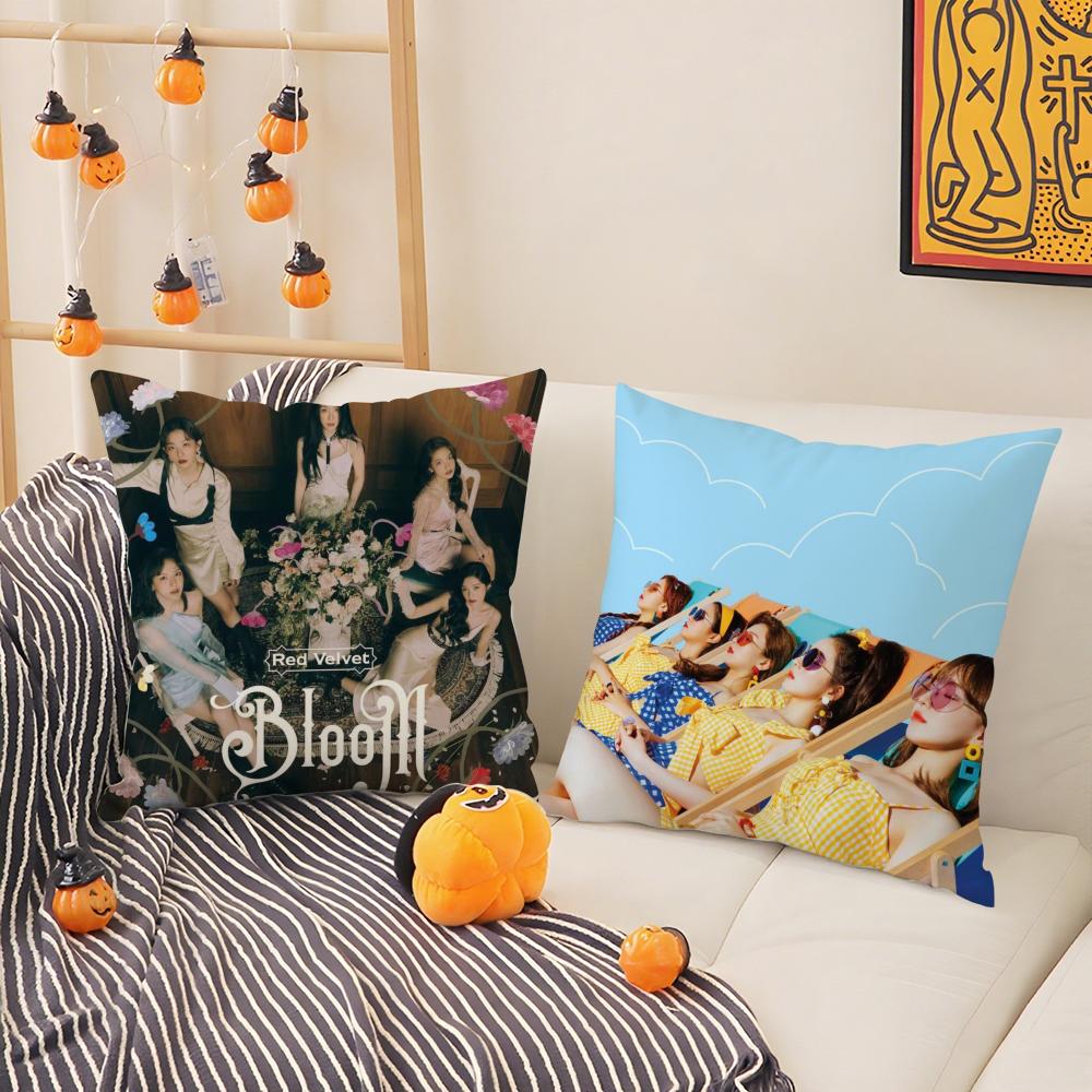 R-rot V-Samt Girlgroup Album Kissenbezug Seidig Kurzer Plüsch mit Unsichtbarem Reißverschluss Staubdicht Sofa Kissenbezug für Heimdeko