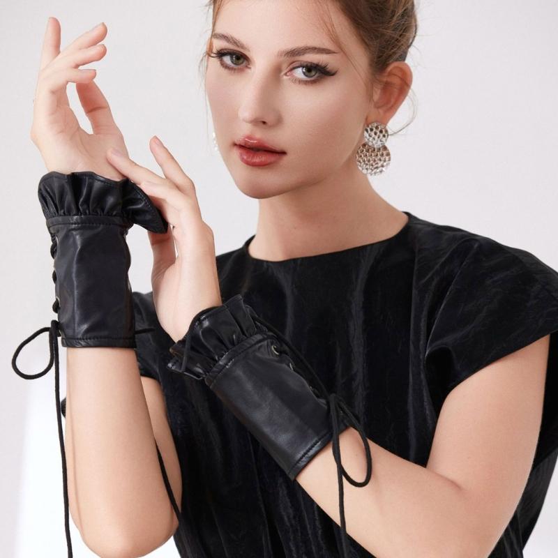 Premium PU Leather Gothic Cuffs With Adjustable Lace Up Design For Music Festivals And Costume Parties
