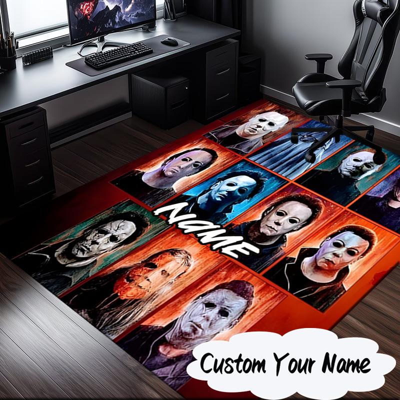 Custom Name Halloween Horror Icons Carpet, Chair Rug,Area Rug for Office Bedroom living rooms bedroom, Doormat decor Christmas fan gifts