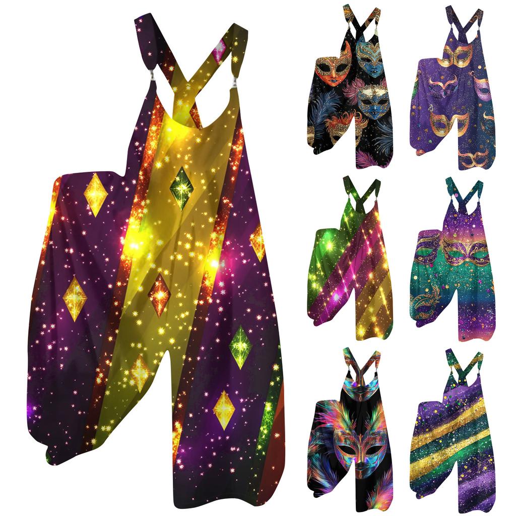 Damen Overalls Print Vintage Jumpsuit (Nicht verstellbare Träger)