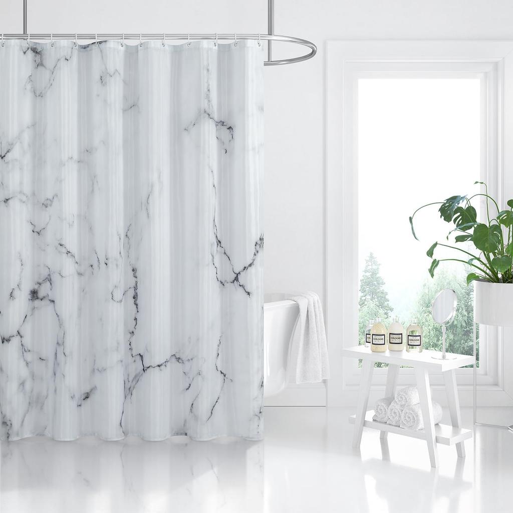 Gray And White Marble Shower Curtain Set With Hooks, Abstract Modern Luxury Gray And White Marble Bathroom Shower Curtain