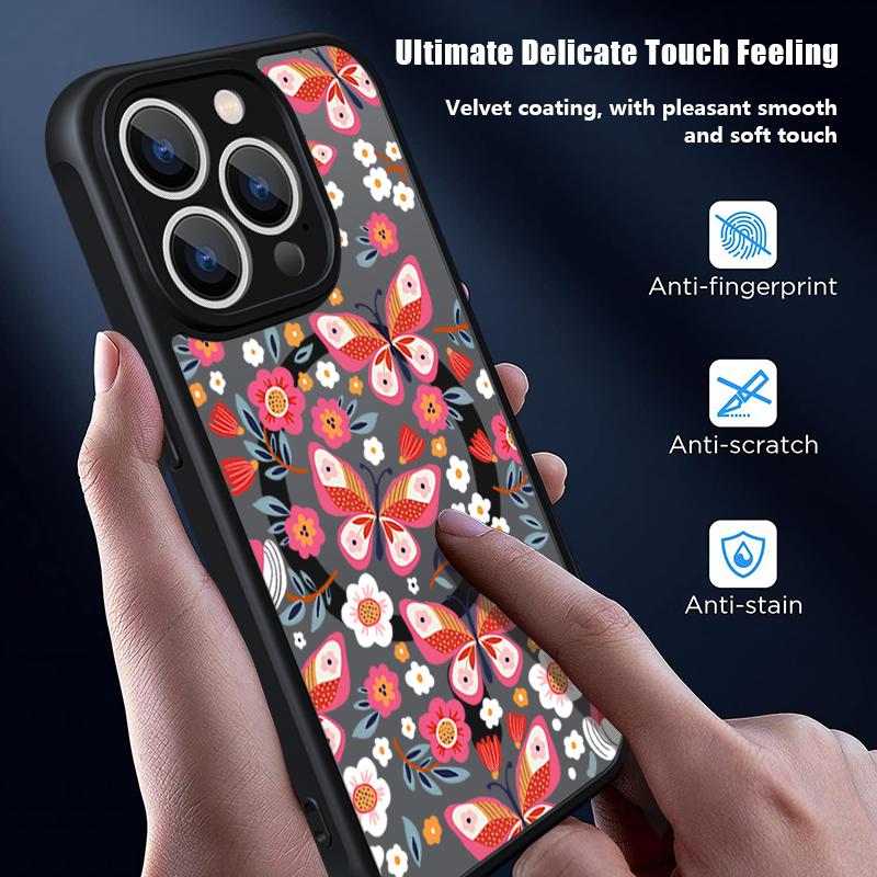 Creative Butterfly Flowers Pattern Case For iPhone 17 Pro Max Funda iPhone 16 15 14 13 Pro Max Rugged Bumper Magnetic For Magsafe Shockproof Cover