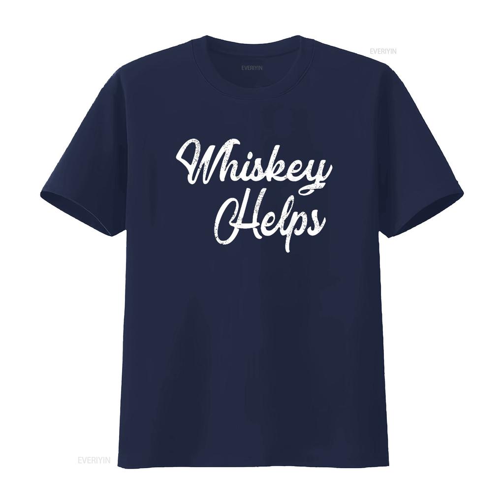 Whiskey Helps T Shirt Distressed Funny Bar Black Large vintage Washed Top For Everyday Wear Soft Versatile Slightly Unisex