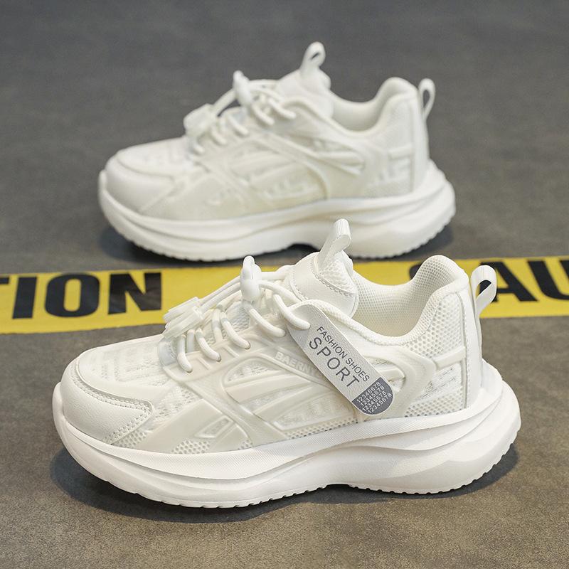 Summer Girls Mesh Sneakers Small Middle School Older Children Students Lace-Up Running Shoes Lightweight Shock Absorbing Breathable Classmate