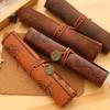 Leather Roll-Up Pouch W/ Embossed Buckle Vintage Treasure Map Pencil Case Large Capacity School Office Organizer