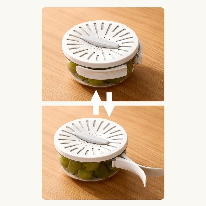 Food Grade Fruit Veggie Cleaning Basket Efficient Rotating Lid Fruit Veggie Strainer Storage Bowl For Refrigerators