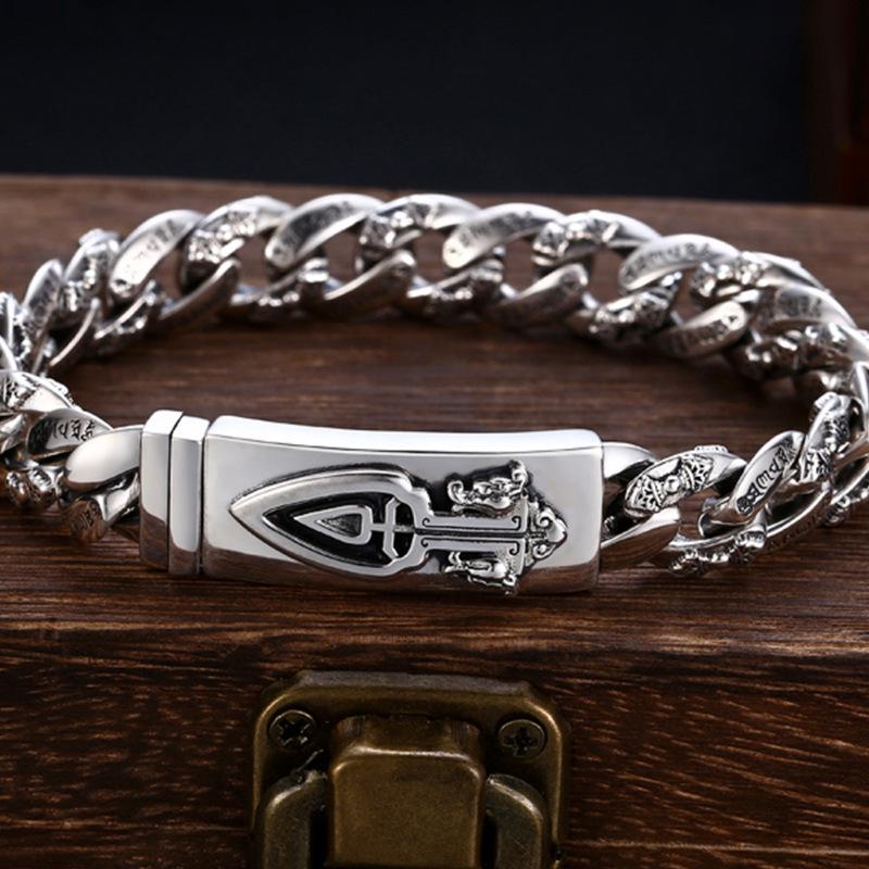 

Посеребренный прочный браслет с узором «Мир», шириной 14 см, длиной 20 см, 79 г - Идеальный подарок для парня Model E207 - 20 cm