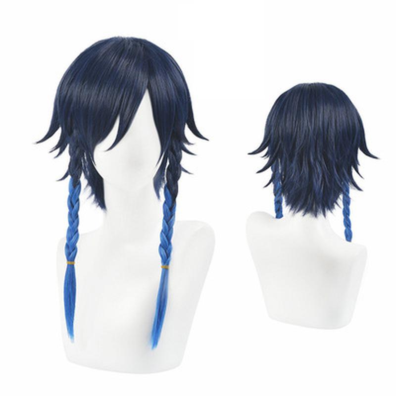 Genshin Impact Venti Cosplay Unisex 50 cm blaue Perücke Cosplay Anime Cosplay Zopfperücken hitzebeständige synthetische Perücken Halloween