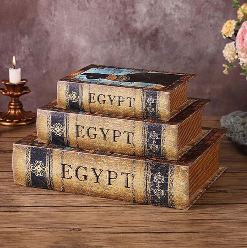 Ancient Egypt Simulation Book Storage Box Retro Jewelry Box Magic Book Wooden Leather Creativity Desk Livingroom Ornament Crafts