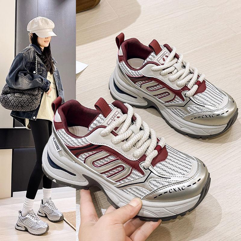 European station sports shoes women's spring 2025 new popular retro versatile small thick-soled lightweight dad shoes