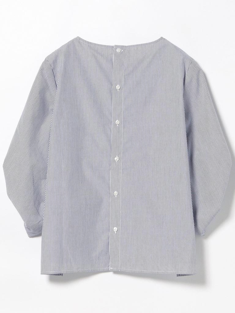 Beams Heart Stripe Blouse with Voluminous One Size Women's S/S Sleeves,