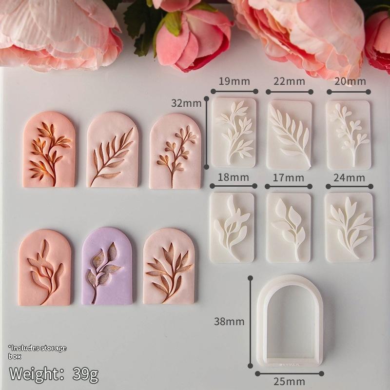 7Pcs Botanical Leaf Pattern Clay Earring Molds Set Fresh Plant Vine Leaves Clay Cutters Tools For Earring Pendant Jewelry Making
