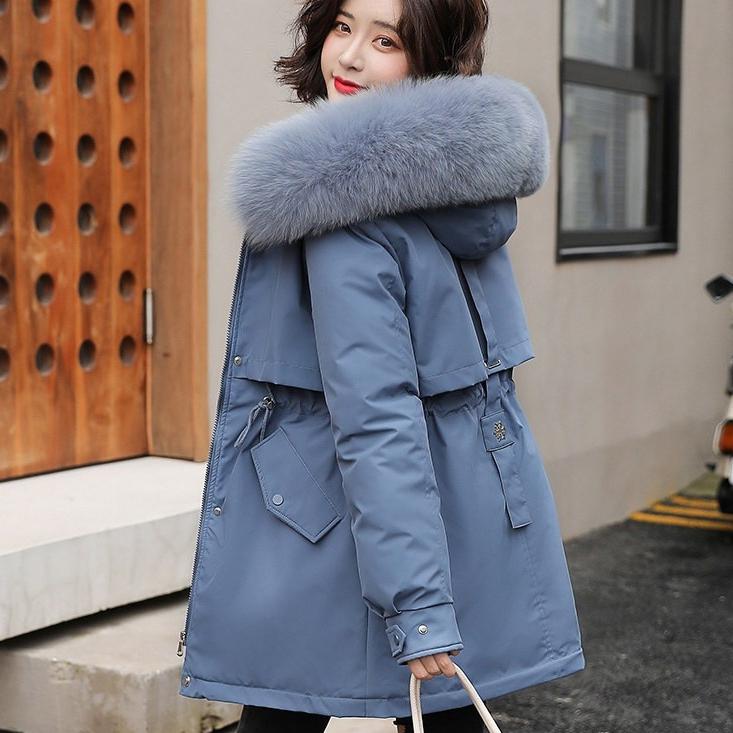Faux Fur Collar Zip Up Jacket Coat, Elegant Long Sleeve Drawstring Waist Warm Outerwear for Fall & Winter, Women'S Clothing